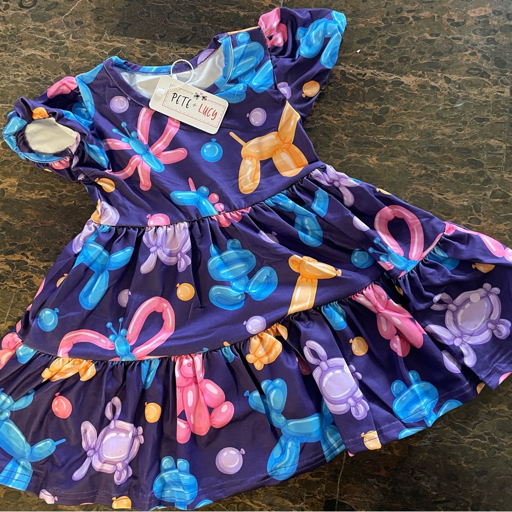 Petit Kids Purple Balloon Print Dress